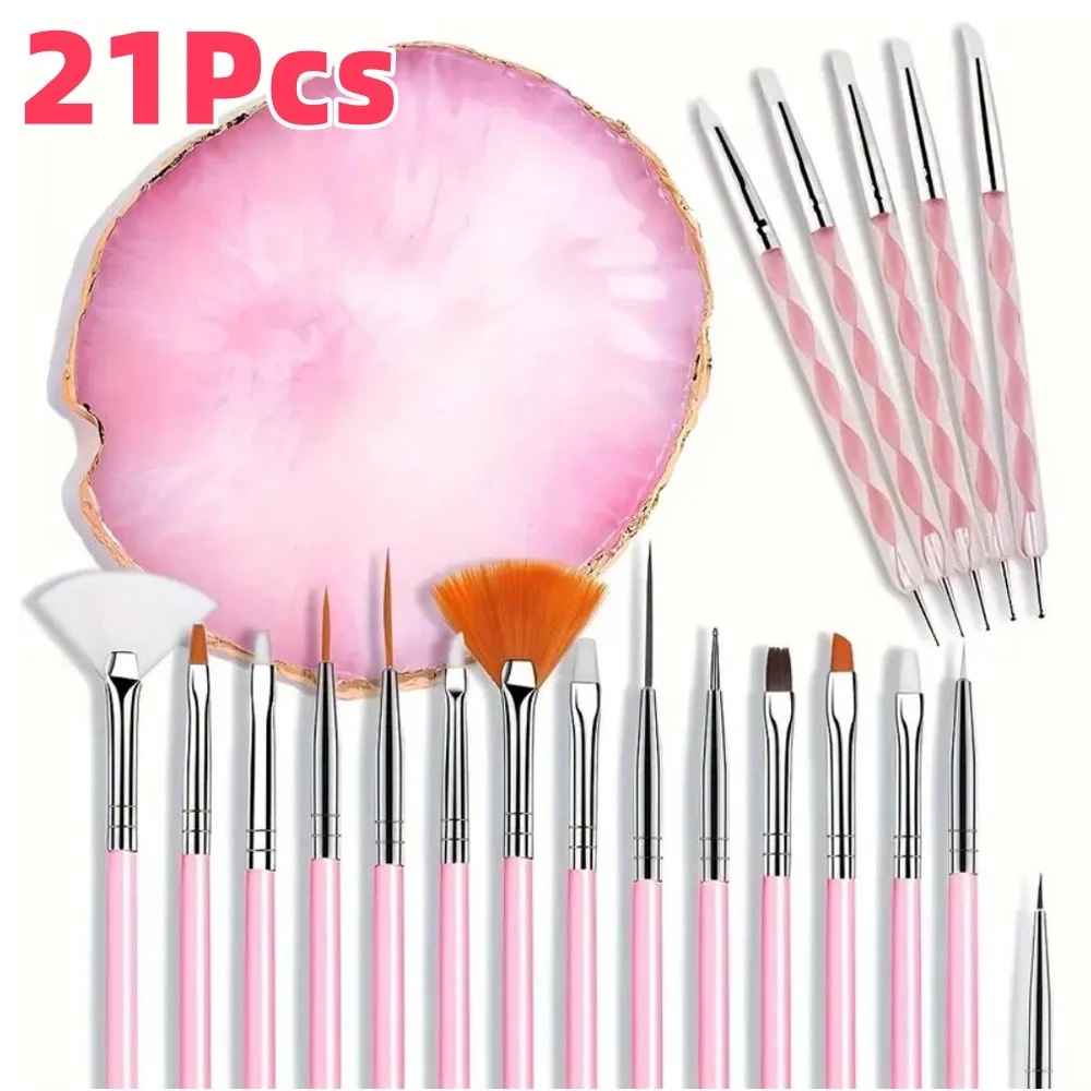 

21Pcs Nail Art Brushes Set With 5Dotting Pen+1Palette+15Brush for Painting Drawing Carving Gel UV Polish Manicure Makeup Tools &