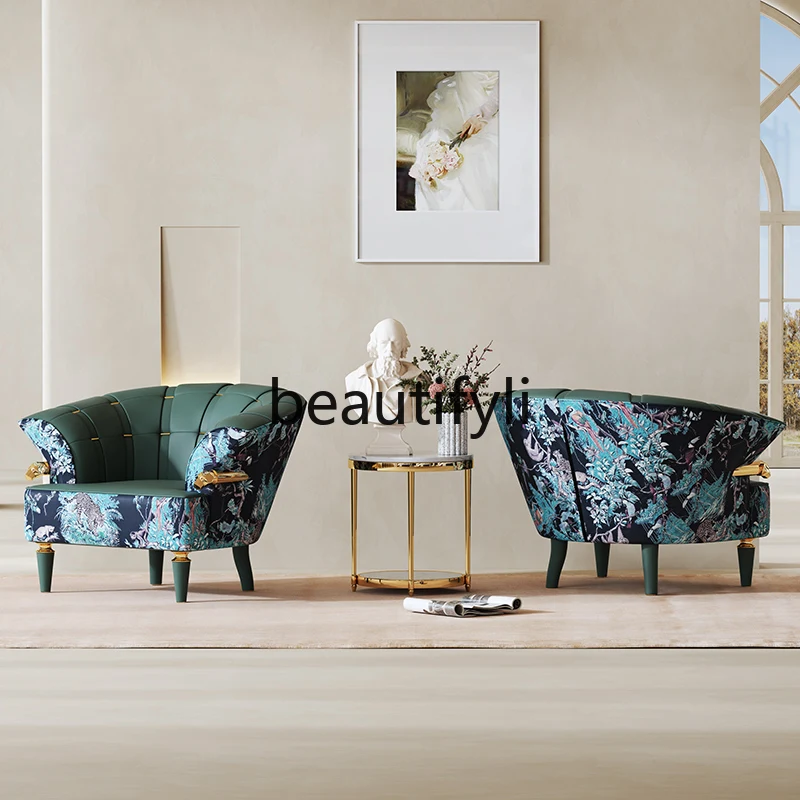 Light luxury sofa chair embroidery color picture flannel leisure chair living room single chair designer bedroom balcony