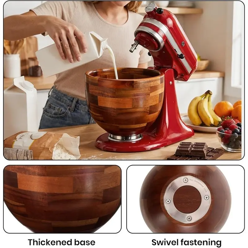 

ABGH-Wood Mixing Bowl For Kitchenaid 5QT For Kitchen Aid Mixer Bowl For Baking & Mixing