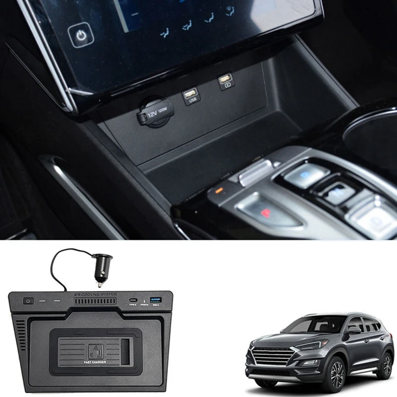 1 PCS 15W QI Car Wireless Charging ABS Interior Accessories For Hyundai Tucson NX4 2021 2022 Fast Charger Phone Holder Plate