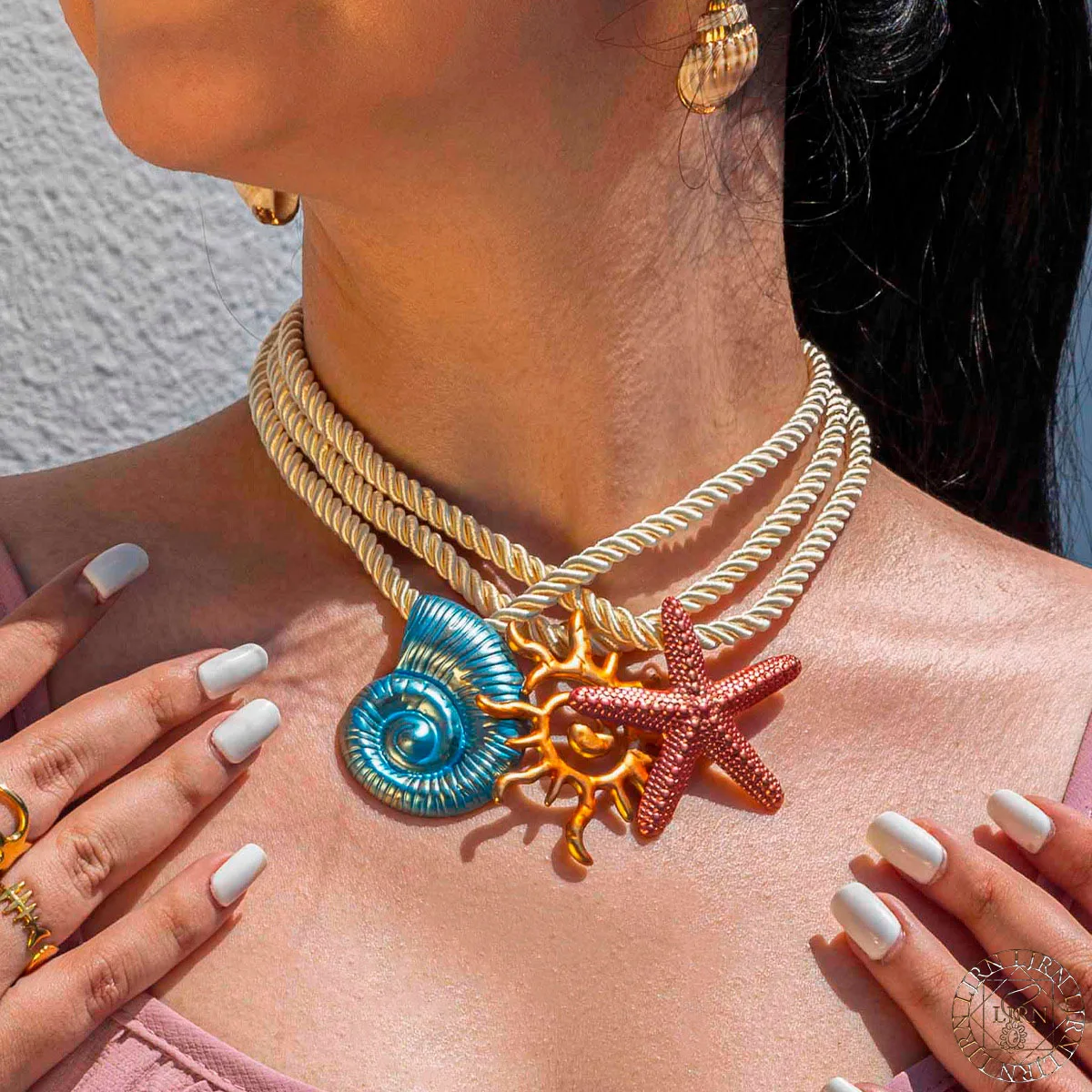 

Europe America Necklace Colorful Stainless Steel Conch Starfish Sun Thick Rope Becklace INS Summer Jewelry Accessories