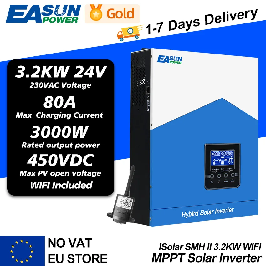 Easun 6.2kw 4.2kw Hybride Zonne-Energie Omvormer 3kw Mppt 120a 55V Naar 450vdc Pv Ingang 220vac 48vdc 2.2kw Zonne-Energie Batterij Lader Met Wifi