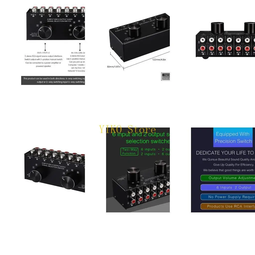 

K32C Распределительные разветвители 6 входов 2 выхода Источник звука Переключатель сигнала Коммутационная коробка динамика 10