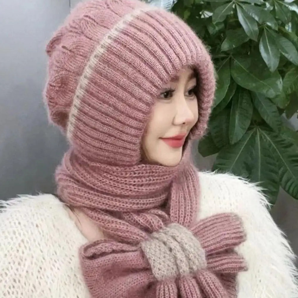 Women's Winter Warm All-in-One Knitted Hat Scarf, Comfortable Windproof Elastic Cycling Earmuffs Warm Hat