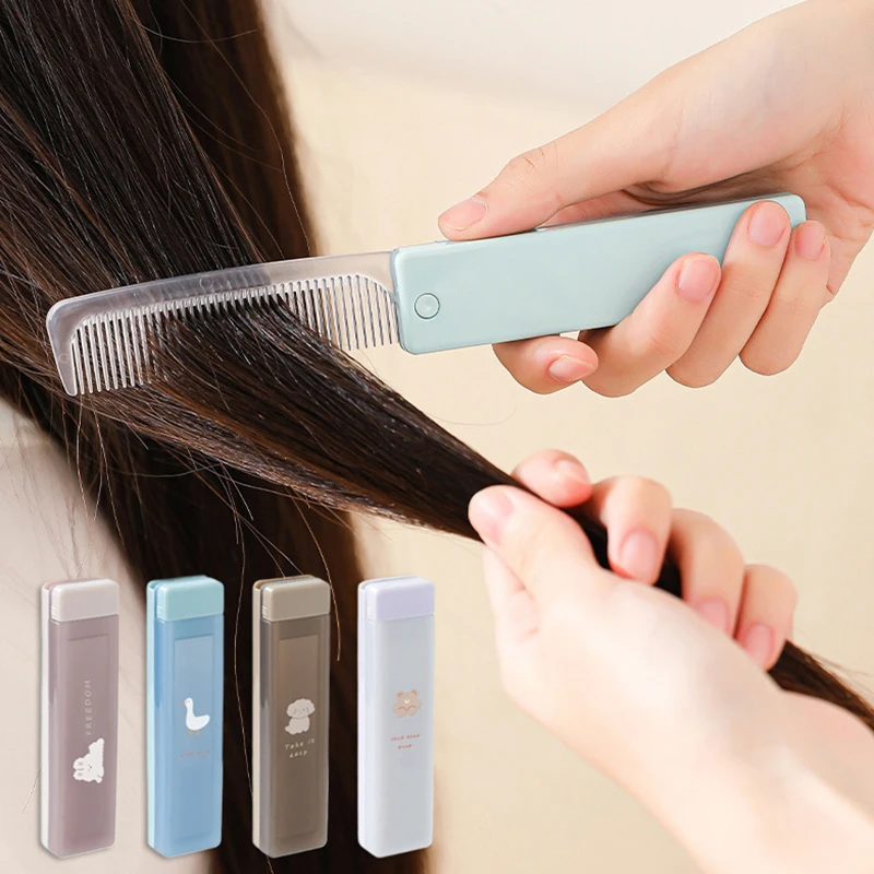 Folding With Mirror 2-in-1 Hair Comb Portable Travel Styling Comb Fine Teeth Bangs Smooth Hair Cosmetic Pocket Hair Brush