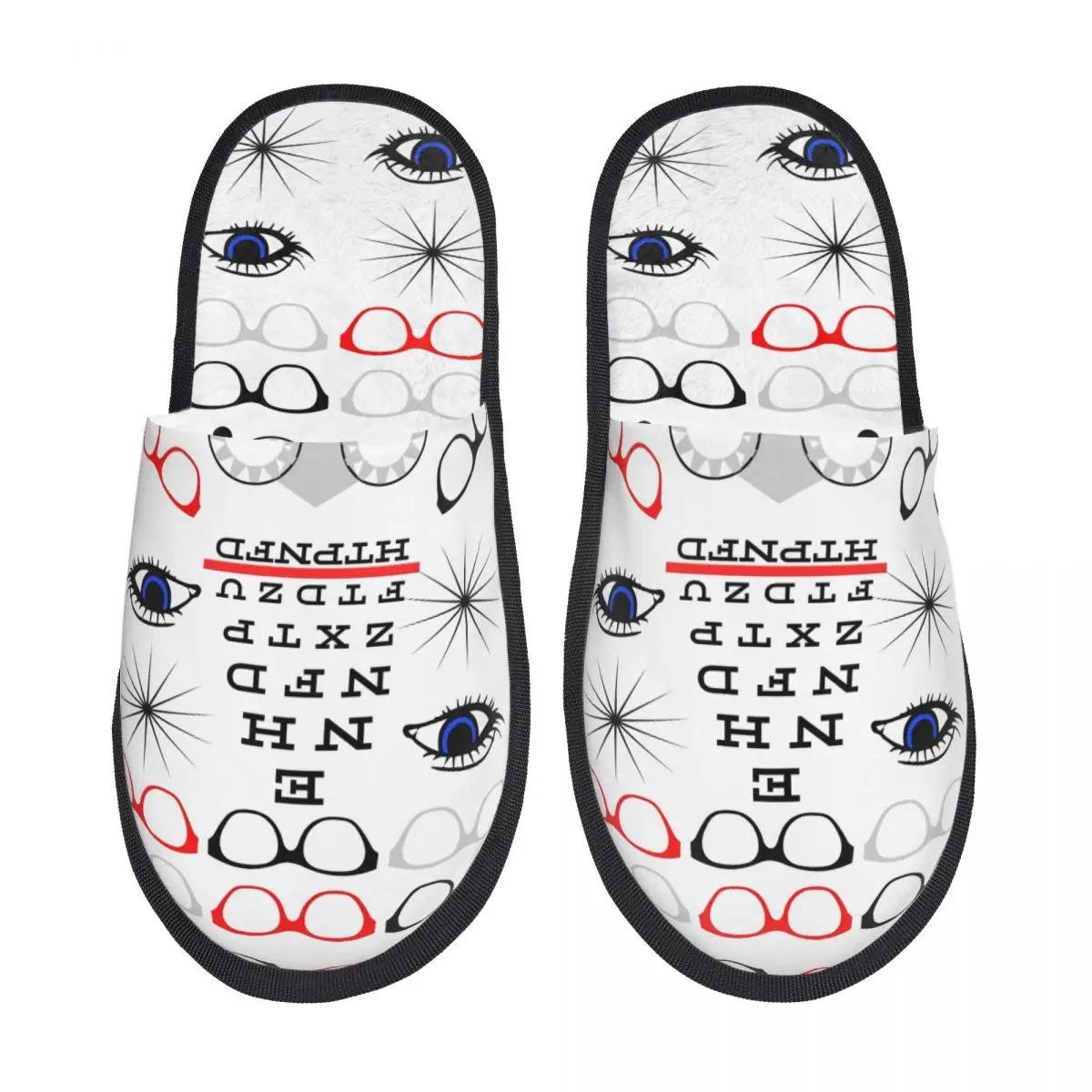 Custom Print Women Snellen Eye Chart Fun Design House Slippers Cozy Warm Memory Foam Fluffy Slipper Indoor Outdoor Shoes