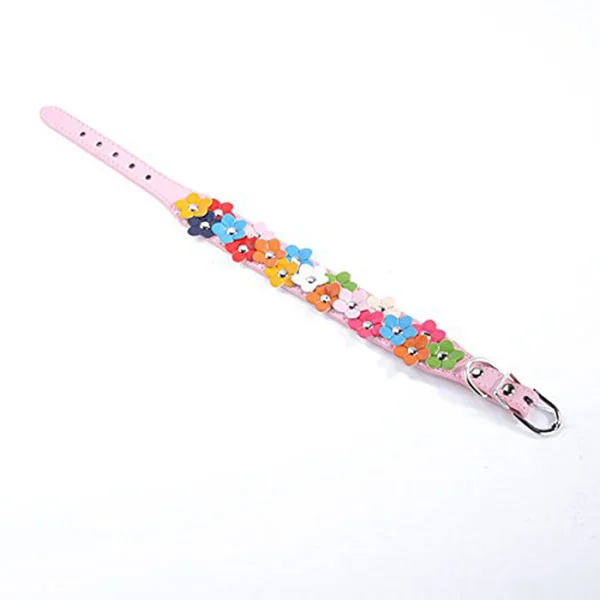 

Pink Flower Pet Collar for Dogs Cats Adjustable 30-36Cm Comfortable PU Material with D-Ring Leash Pendant Ready Pet Accessory