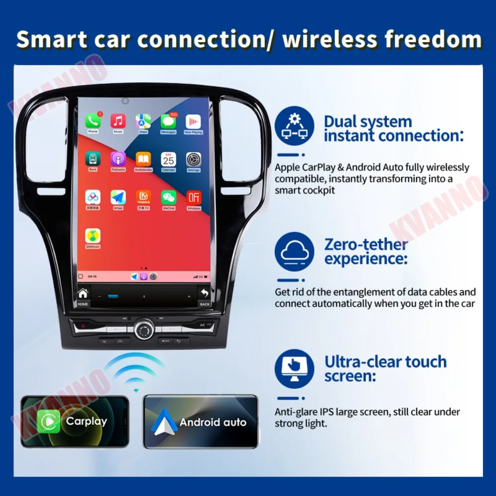 راديو سيارة 14.5 بوصة يعمل بنظام Android15 لسيارة Chrysler 300C 300 300S 2011-2023 مشغل فيديو متعدد الوسائط مع مقبض مادي وزر مدمج 360