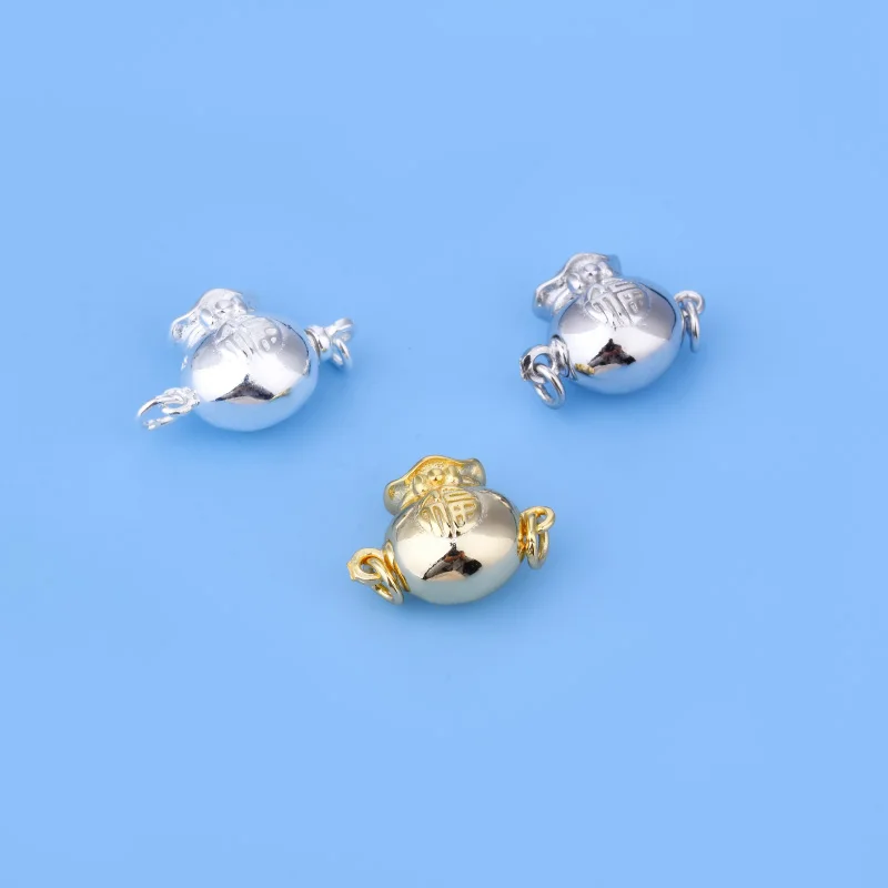 S925 sterling silver gold plated money bag Lucky bag press insert buckle finish buckle DIY material accessories
