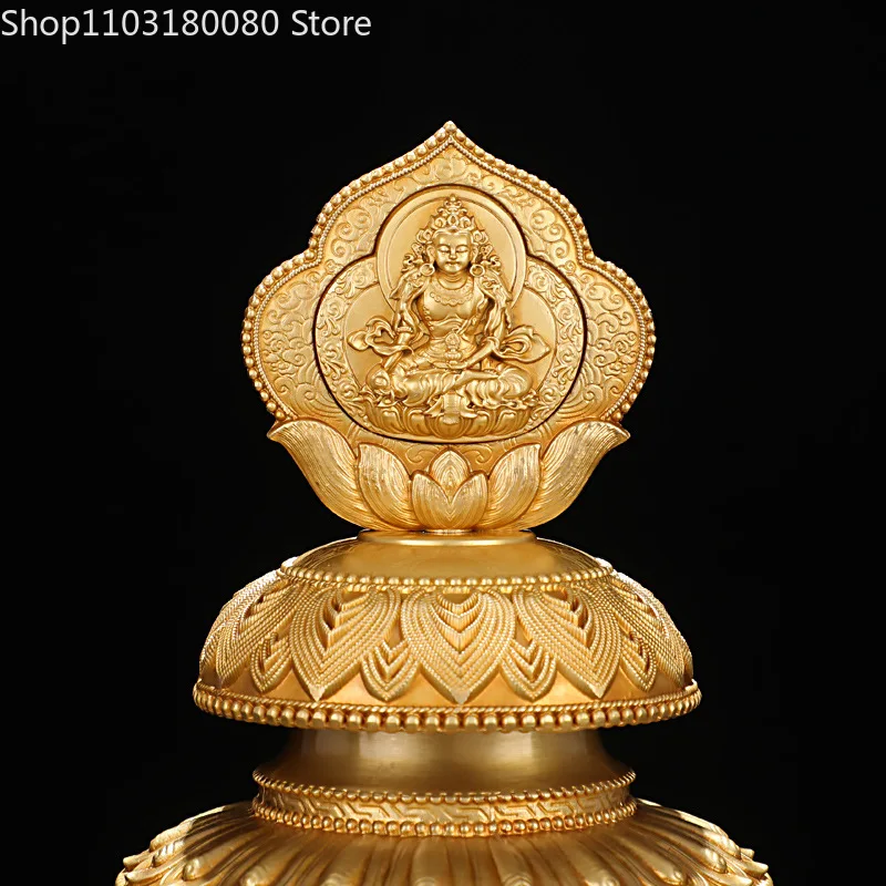 18cm Copper Ksitigarbha Yellow Jambhala Treasure Bottle Mani vase statue Tibet buddhism Eight auspicious wealth vase