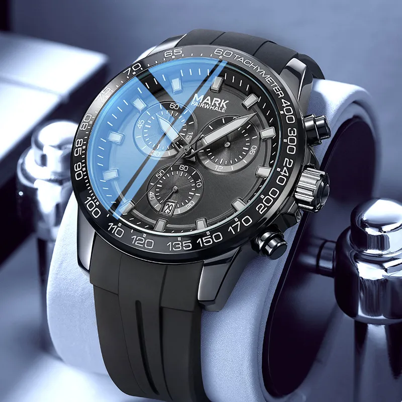 

Mark Fairwhale Fashion Three-eye Dial Mens Quartz Wristwatches Waterproof Luminous watch for man montre luxe