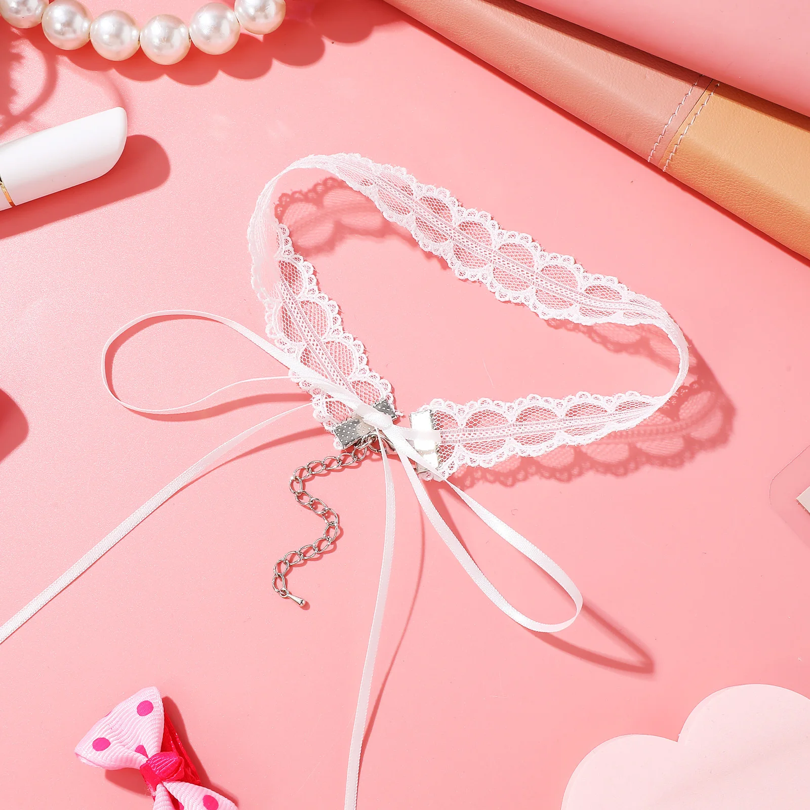 1 قطعة قلادة الترقوة الدانتيل المرأة المختنق قلادة أنيقة أنيقة رقيقة الفرقة قابل للتعديل مأدبة حفلة هدية الإكسسوار الأبيض #3