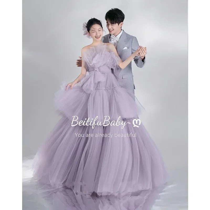 Customized Palace Style Women's Wedding Dress Strapless Off The Shoulder Tiered Ball Gown Evening Dresses for Women Vestidos