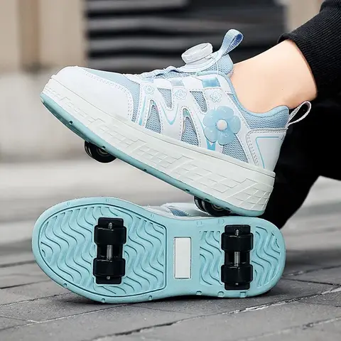 2-in-1 Speed Roller Skates Shoes Sneakers Unisex Retractable Wheels Outdoor Fun Fitness Kick Racing Roller Shoes Holiday Gifts