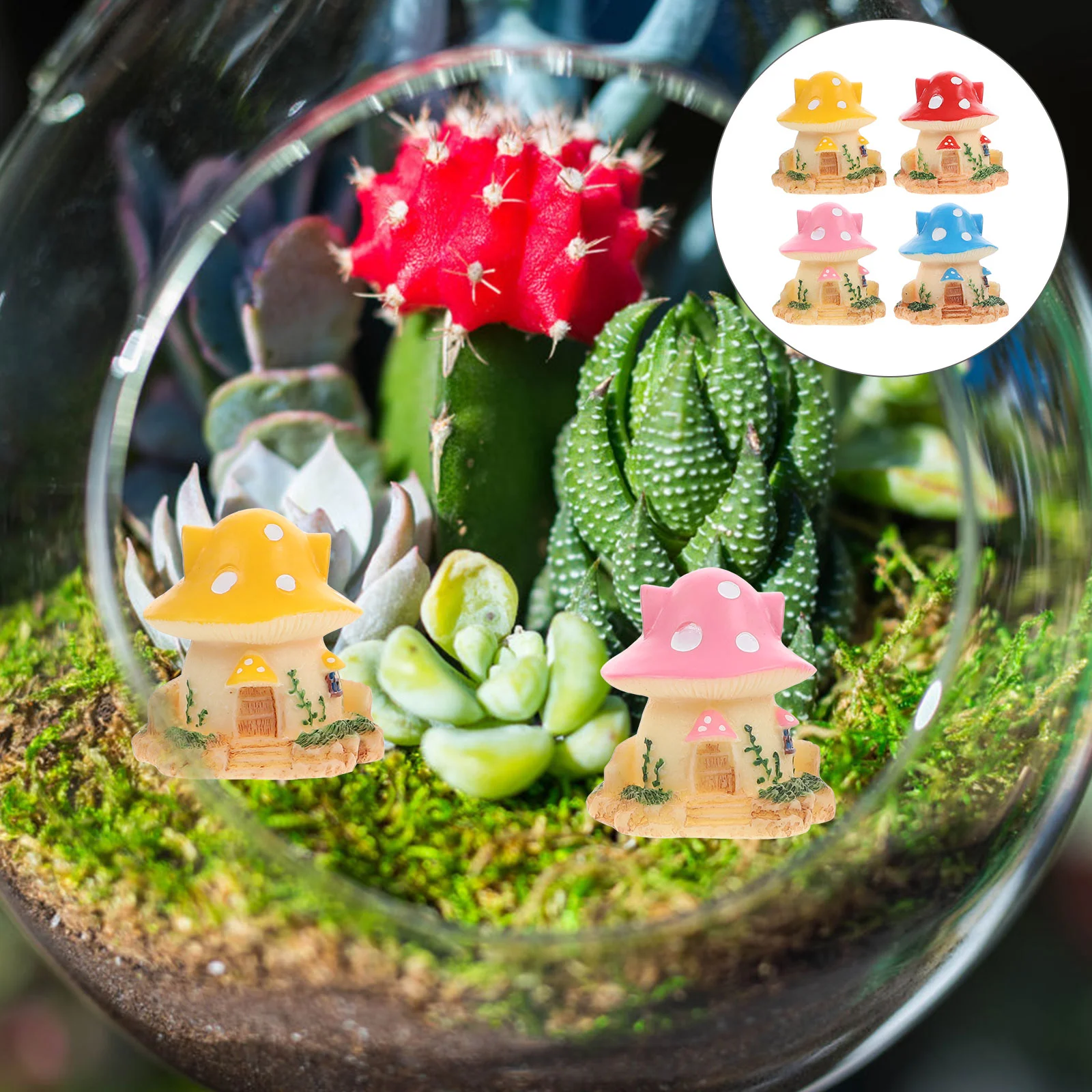 4Pcs Cartoon Mushroom Ornament Mini Mushroom House Tiny Mushrooms House Bonsai Decoration mushroom ornaments