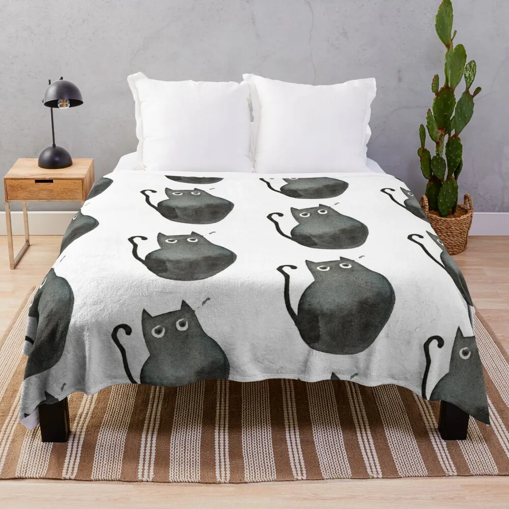 Whimsical Black Cat with Flying Tears Throw Blanket for winter Large Hairy sofa bed Blankets