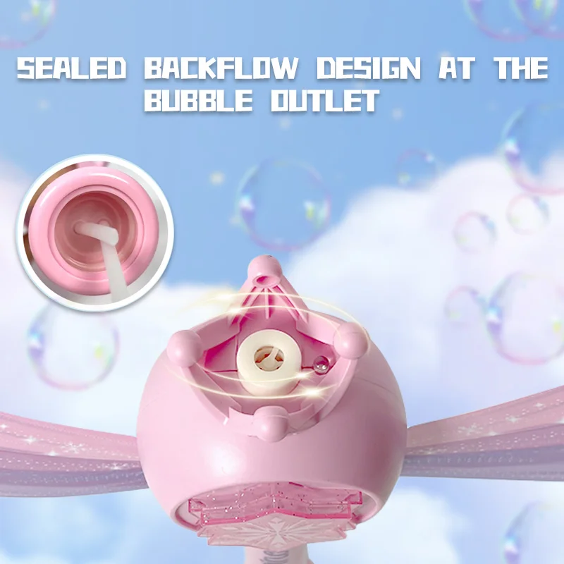 In de Frozen bubble machine, kinderen houden sprookjeszaafstokjes vast om bubbels te blazen met Princess Elsa-speelgoed