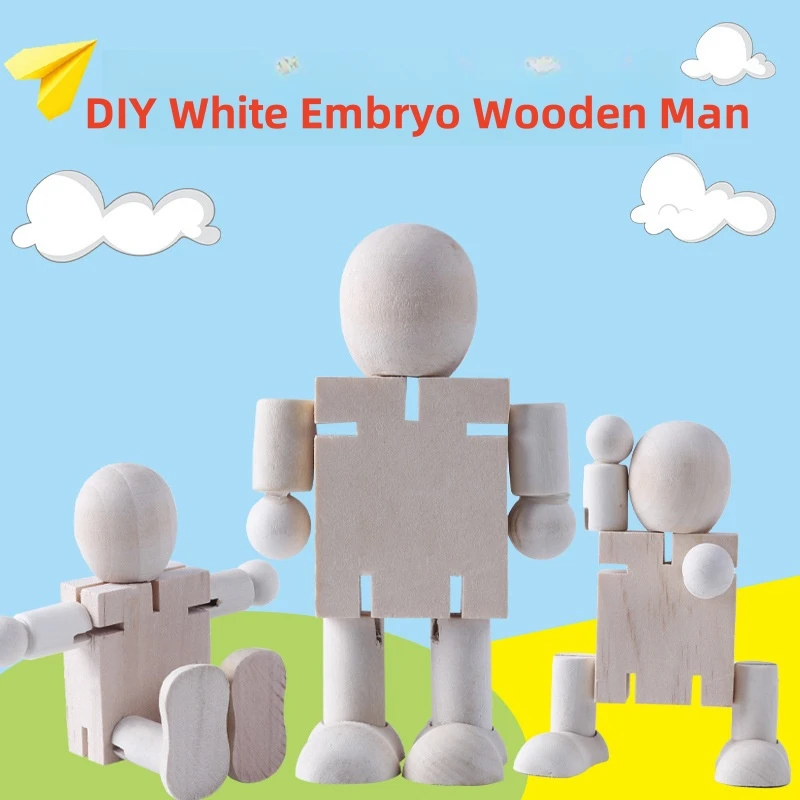 

New DIY Wooden Robot Doll Paintable Graffiti Wooden Figures Articulated Puppets Blank Wood Craft Toys Handmade Puppet Toys