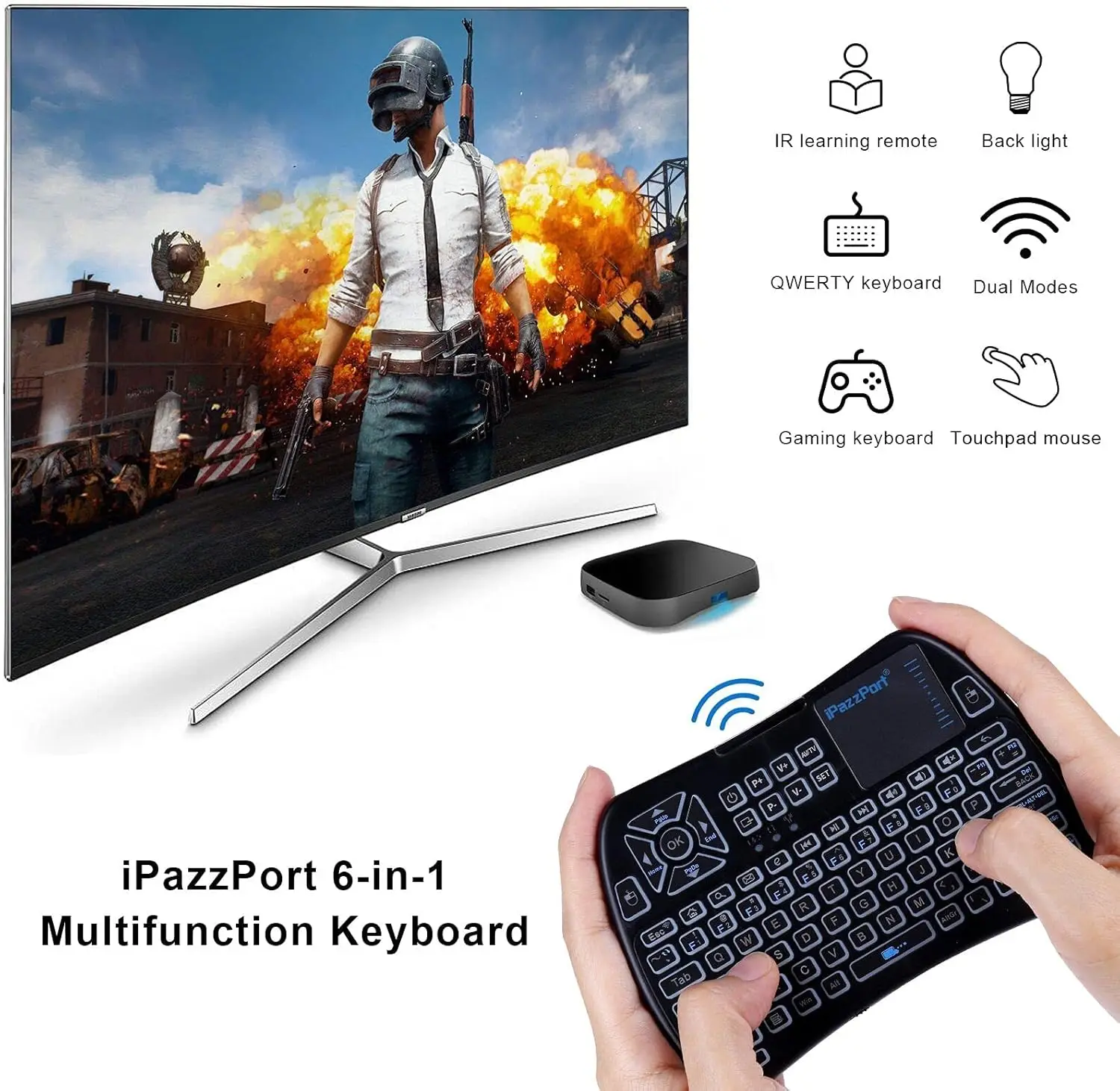 

Mini Keyboard (IR Learning) Touchpad Mouse, Bluetooth &2.4Gfor Tablets, Smart TV,Fire Stick, Android TV Box KP-61SM