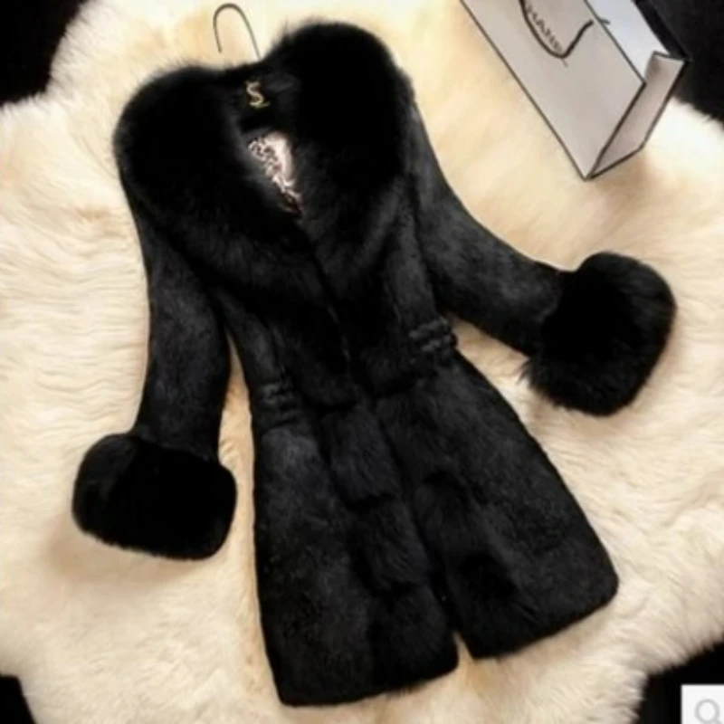 Faux Fur Coat for Women\'s Fashion High-end Faux Rabbit Fur Coat 2023 New Women\'s Coat Medium Length New Large Fur Collar Coat