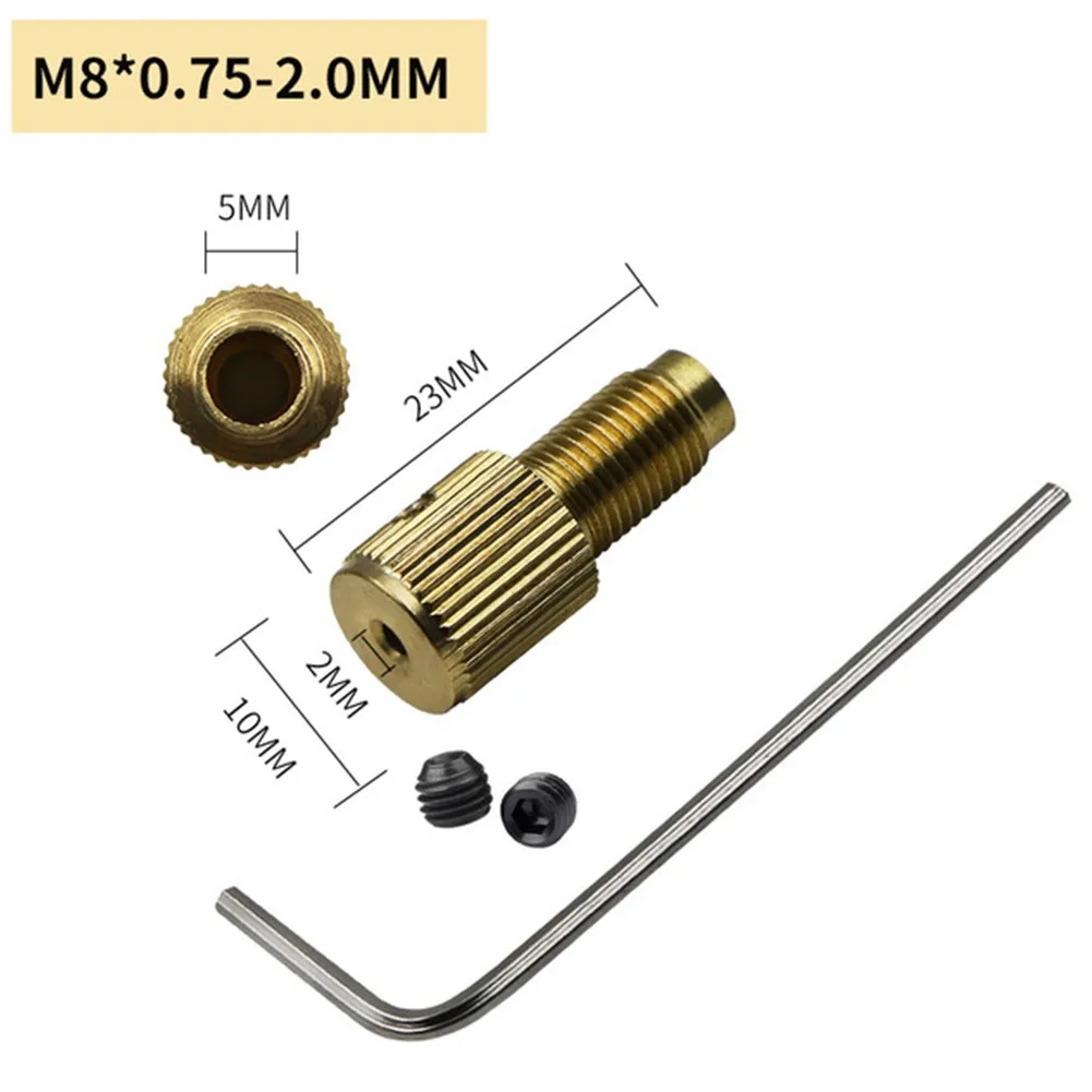 For Mini Self-Tightening Brass Chuck Shaft for M8-0.75 Motor Mounting and 2.0mm 2.35mm 3.17mm 5.0mm Collet Diameter Range