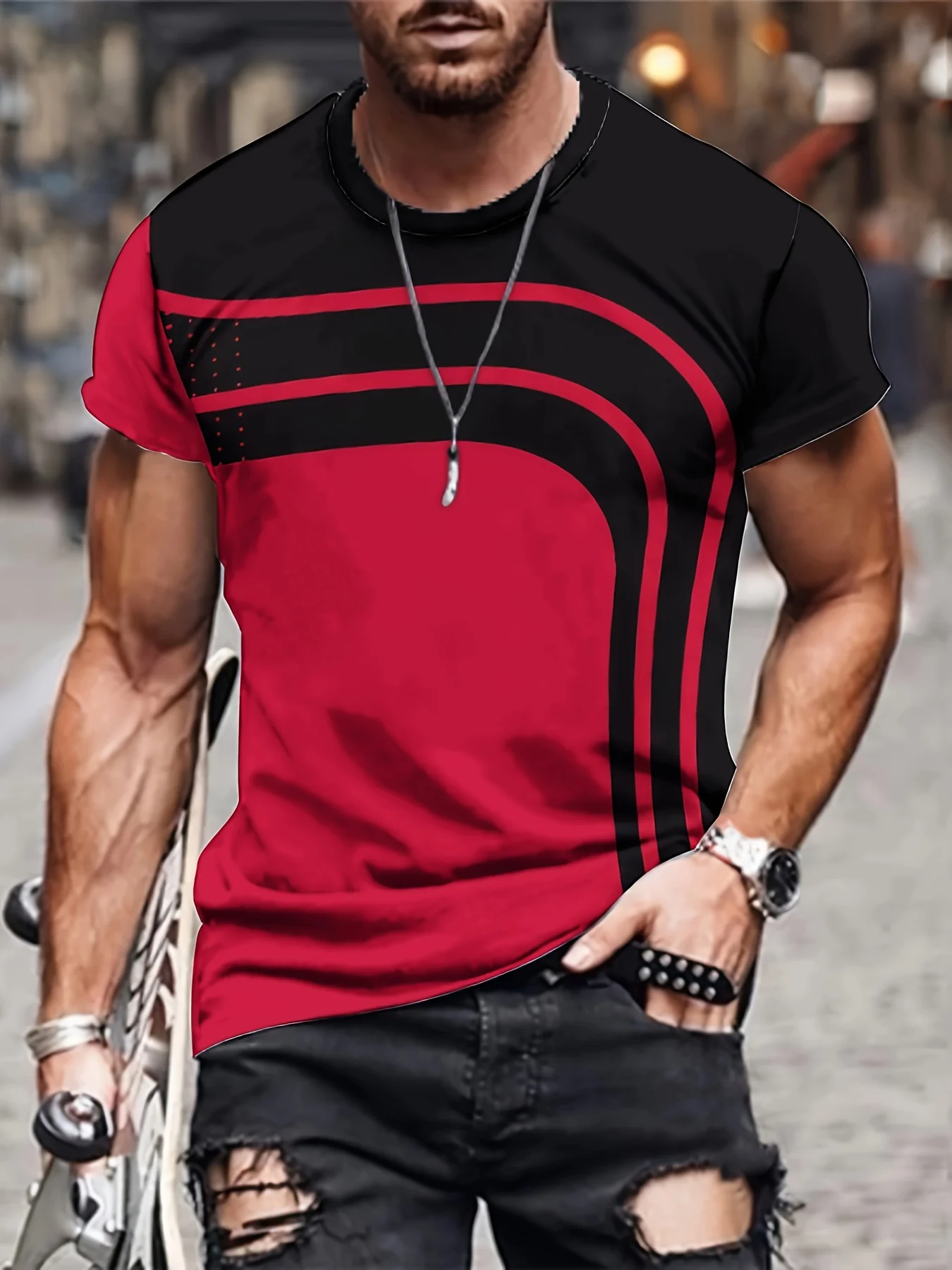 

Simple Style Summer Men's T-shirt Geometric Pattern 3d Printed Personality Top Loose Oversized Quick Drying Sports Short Sleeve