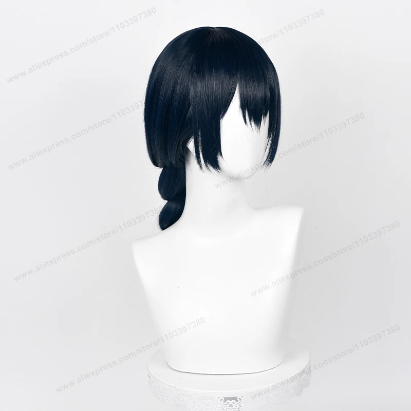 Парик для косплея аниме (60 см), термостойкий синтетический, с черными и синими волосами, с шапочкой, для ролевых игр