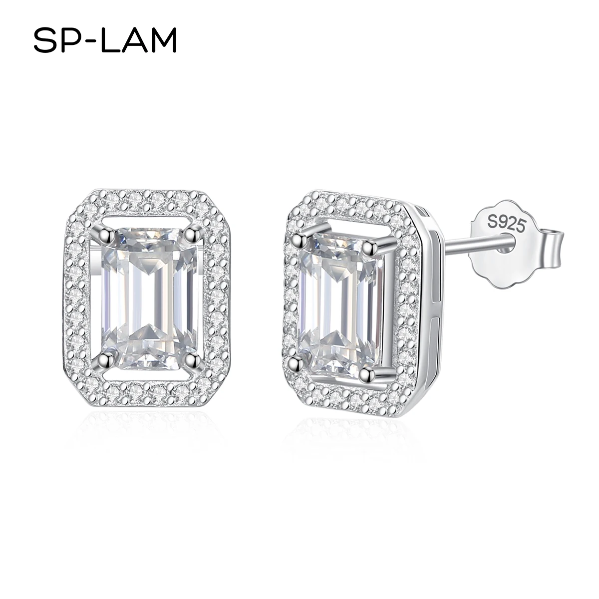 

SP-LAM Clear Moissanite Emerald Cut Eternity Stud Earrings Classic Style 925 Luxury 0.6CT Shinning Jewellery Earring Women Gifts