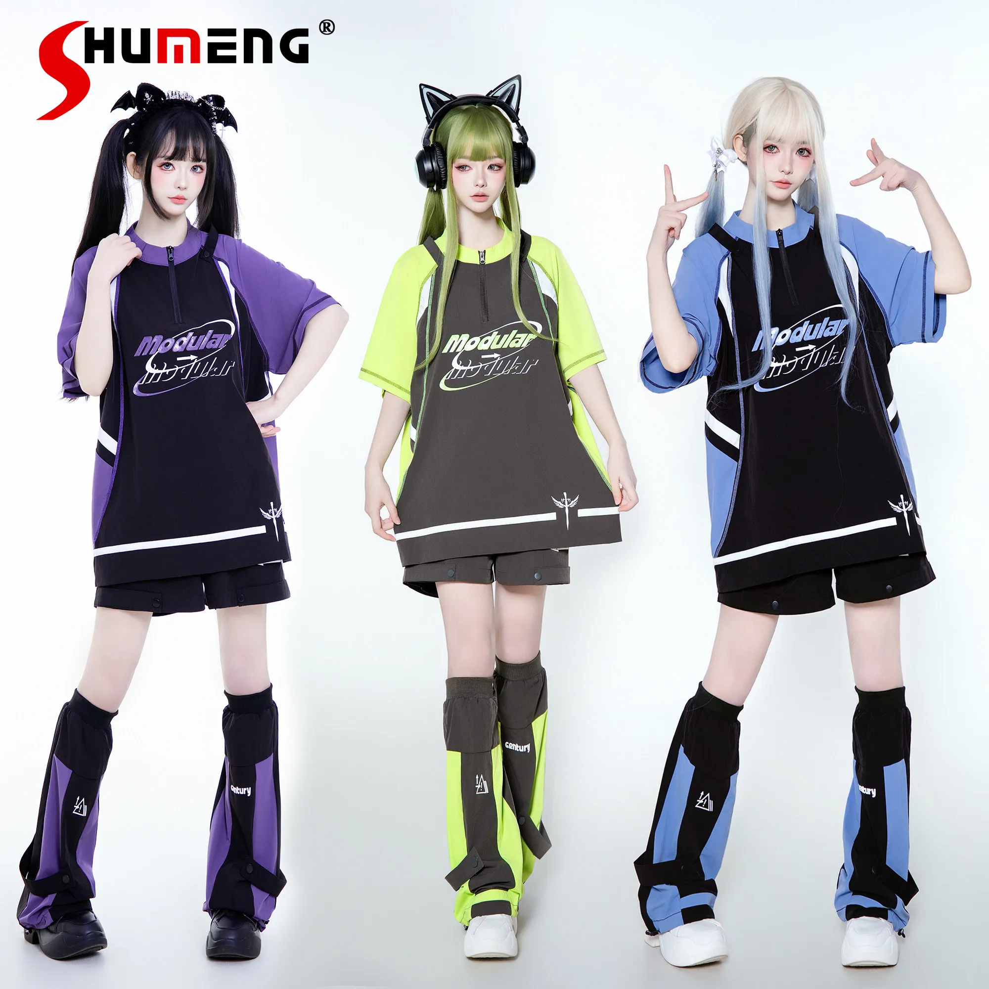 

Original 2D Student Kawaii Shorts Set Japanese Casual Sportswear Summer New Oversize Short-sleeved Top Shorts Leg Cover Outfit