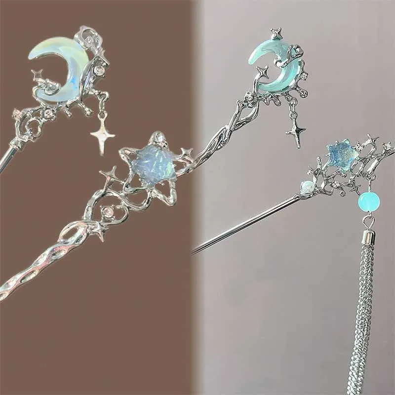 Picture 6: Moonstone Star Moon Hair Stick Metal Branch Hairpins Hair Fork Bun Chinese Style Hair Accessories Girls Hair Jewelry Headdress