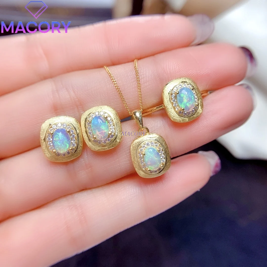 

Natural Opal Set for Women - 925 Pure Silver Ring, Necklace, and Earrings, New Arrivals, High Quality Jewelry