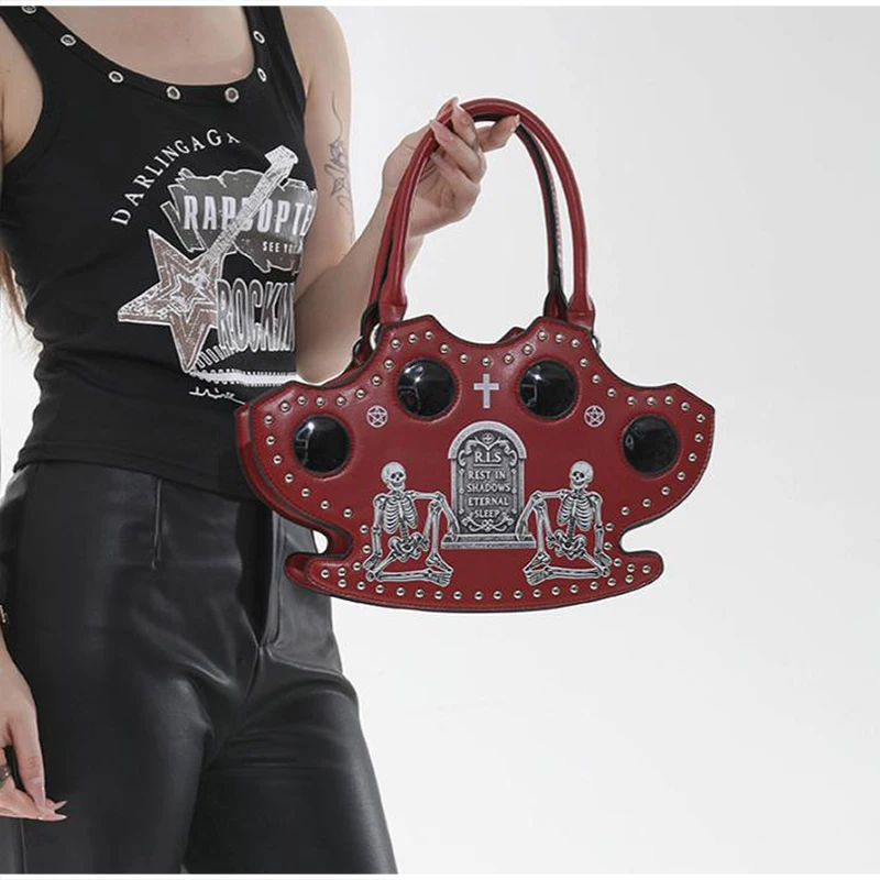 Modische Halloween-Totenkopf-Gothic-Handtasche, Persönliche Vintage-Damen-Tragetasche, Schultertasche, Umhängetasche, Street-Style, Punk-Nieten – Detail 25