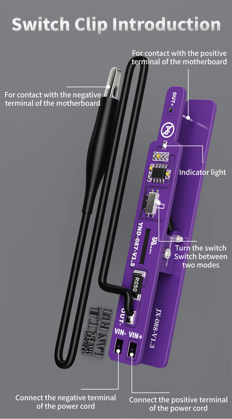 Lanrui M191 Universelles Power-On-Clip-Stromleckage-Erkennungswerkzeug mit 2 Modi für die Reparatur von nicht-verschlüsselten IP- und Android-Telefonen – Detail 2