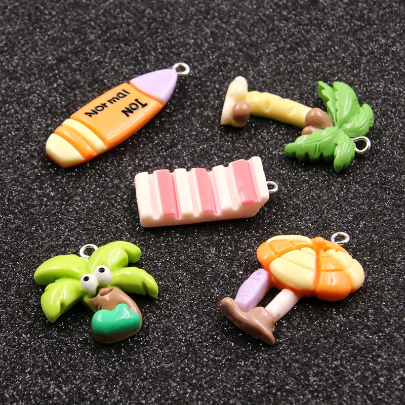 10Pcs 5 Style Coconut Tree Resin Earring Seaside Vacation Charms Diy Findings Keychain Bracelets Pendant For Jewelry Making