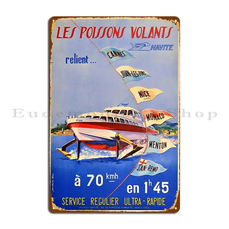 Retro Poissons Volants Metal Sign Wall Decor Garage Design Vintage Plates Tin Sign Poster