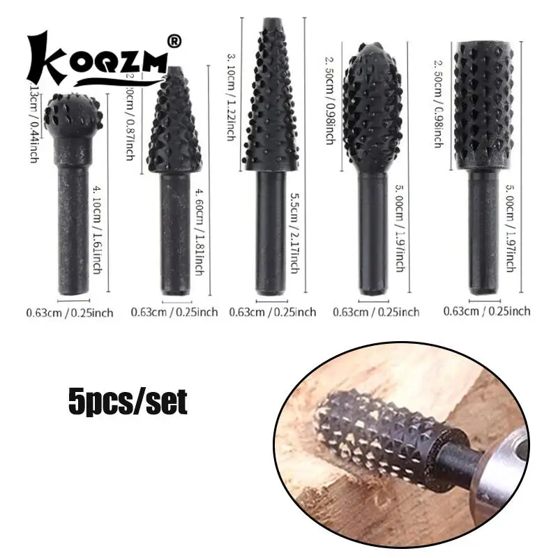 

5Pcs/set Wood Carving Rasp Drill Bits Rotary Files Woodworking Burrs Grinding Tool Cutting Engraving Deburring Shaping Grooving