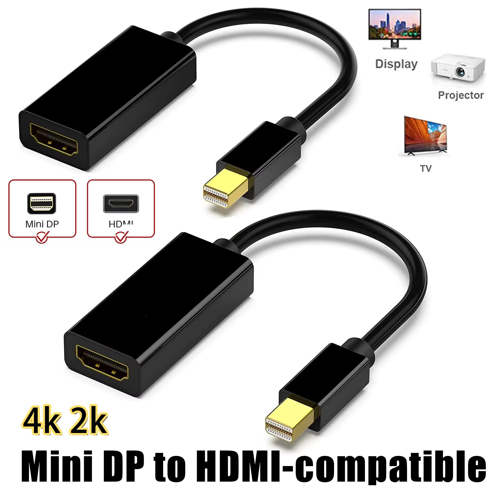 4K 2K Mini DP to HDMI-compatible Adapter Mini Displayport Thunderbolt to HDTV GoldPlated Cord Cable for MacBook Monitor Projecto