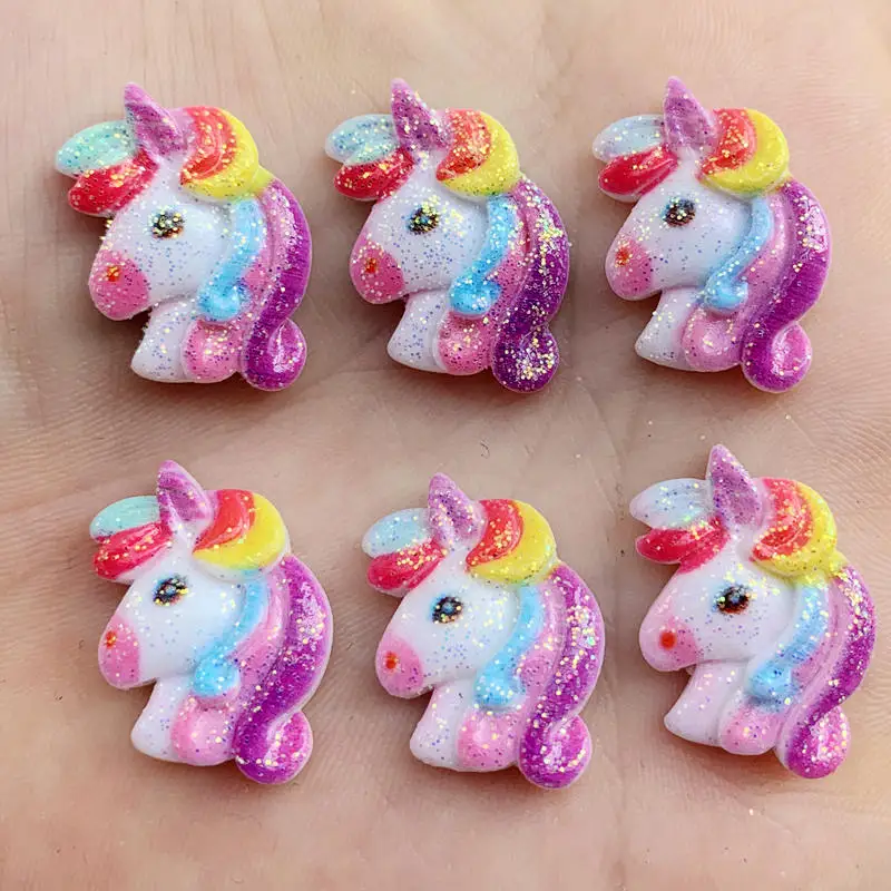 Glitter Kawaii Flatback Resin Cabochon Craft Cartoon Rainbow Resin Cabochons for Bows DIY Scrapbooking Decorate 10Pcs/lot