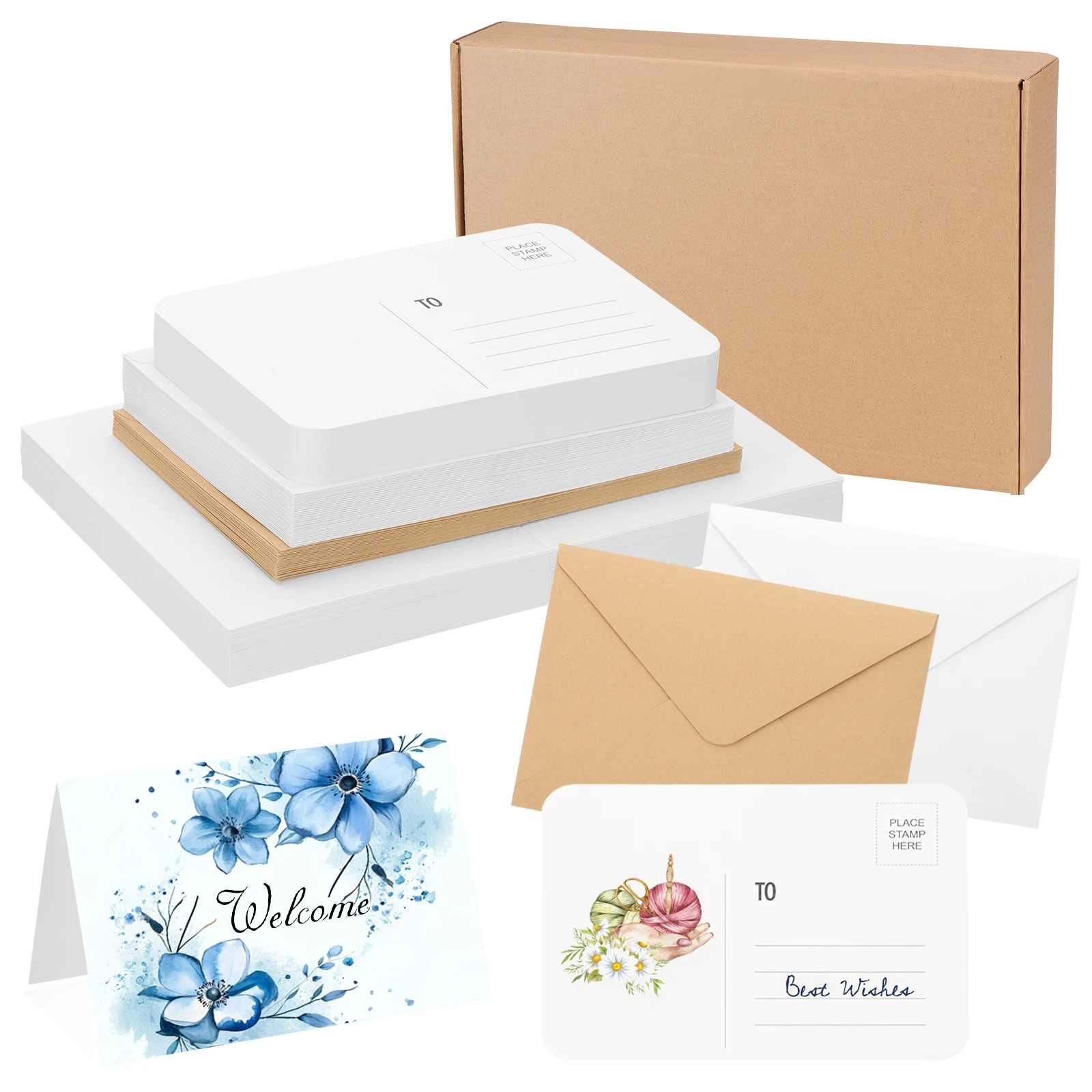 50Pcs 4x6 Inch Foldable Watercolor Cards with Envelopes Round Corners Postcards 140lb/300 GSM Pure Cotton Paper for Art Painting