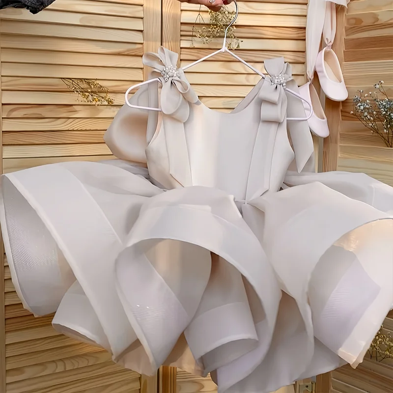 AsaNagi-vestidos de princesa con lazo para niña, vestidos de boda para bebé, sin mangas, con cuentas, de Organza para cumpleaños, novedad de 2024