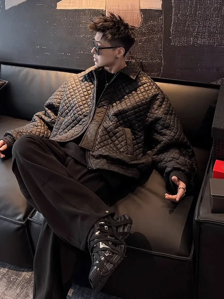 

Bla Diamond Pattern Cotton Jaet Loose Fit Men's Winter Coat Cleanfit Sli Casual Warm Thiened Polyester Fiber