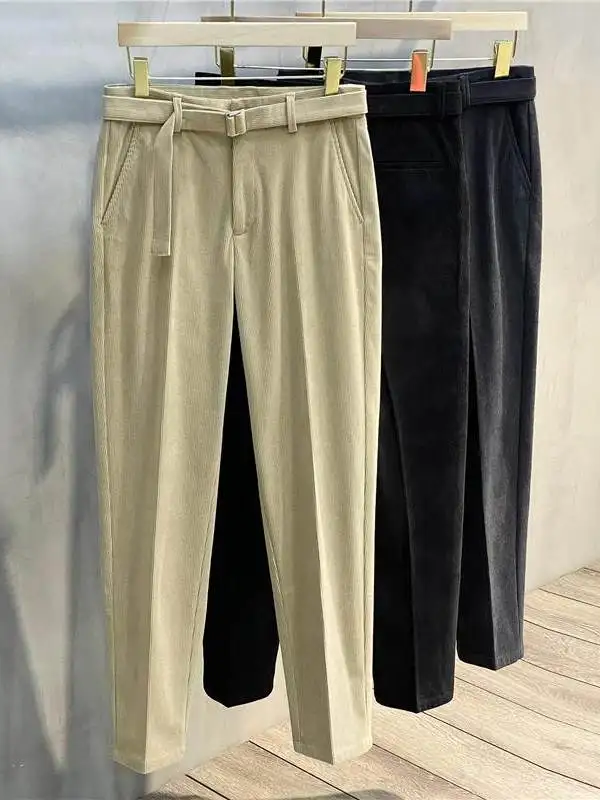 

Новые мужские вельветовые брюки весна 2026: корейский стиль, прямой крой, укороченные (9/10 длины), свободные, для молодежи