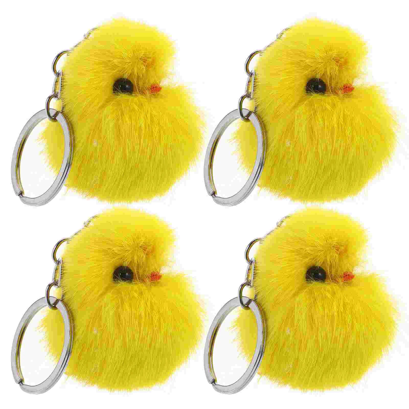 4pcs Yellow Plush Chicken Bag Keychains Cute Soft Stuffed Animal Keychains For Kids Easter Basket Fillers Easter Party Favors