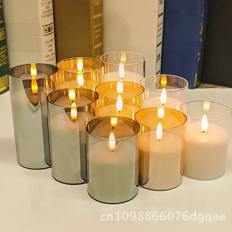 ガラス-led-電子キャンドルランプ-シミュレーション-無煙-結婚式-ホリデーデコレーション用-透明-グレーゴールド-サイズ-7-15cm