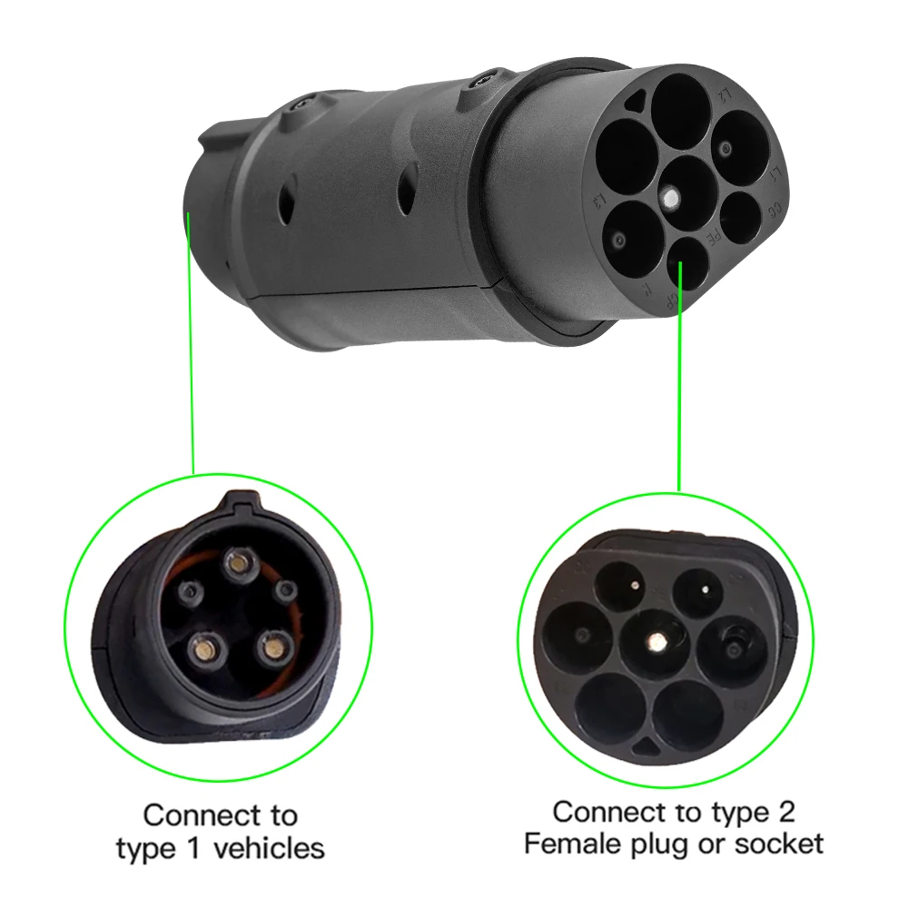 J1772 EV Adaptor Plug 32A Electric Vehicle Car EV Charger Connector Type 2 To Type1 Electric Vehicle Charging Adapter