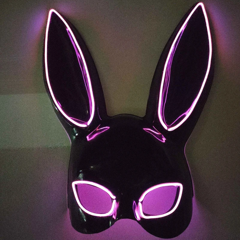 Masque lapin noir Sexy, demi-masque lumineux, masque lapin mignon pour hommes et femmes, costume de serveur de Bar et de discothèque