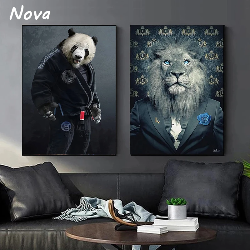 Lion Tiger Pirate Monkey Suit Smoking Art Canvas Painting Anthropomorphic Animal Wall Poster and Prints Room Home Pictures Decor