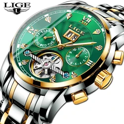 LIGE Business Watch Men Automatic Mechanical Tourbillon Watch Luxury Fashion Stainless Steel Sport Watches Men Relogio Masculino