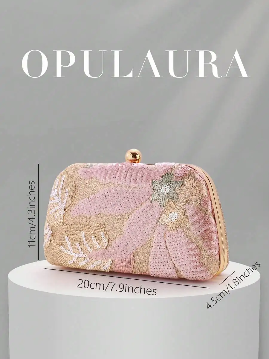 

Sequin Embroidered Floral Box Clutch For Women Evening Party Bag