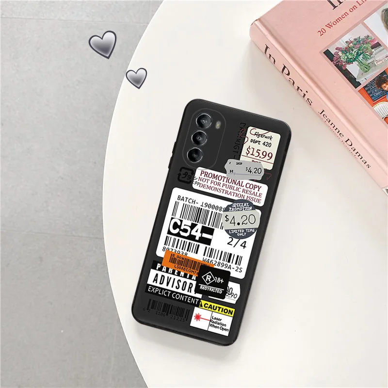 Phone Case For Moto G50 4G G51 G30 G31 G60 G71 G22 G32 G52 G72 G73 G53 G9 Travel Luck Logistics label Black Soft Anti-Drop Cover